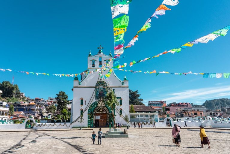 San Juan Chamula Church & Square with Chamula Locals in Chamula, Chiapas Mexico